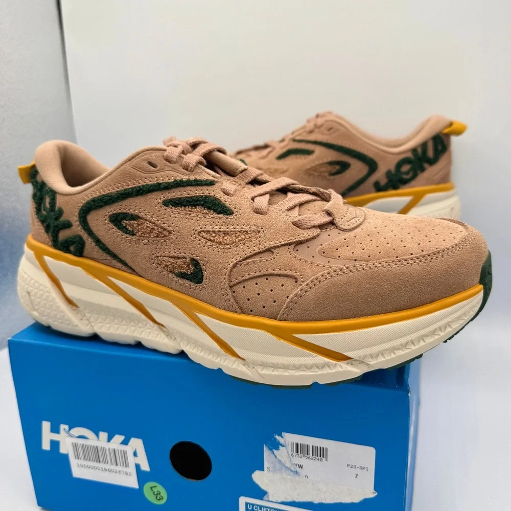 NWT Hoka Clifton L Embroidery UNISEX Shoes Leather Brown Sirrocco Mountain View - Picture 10 of 16